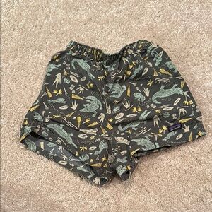 Patagonia Kids' Alligator Print Shorts - Green and Yellow